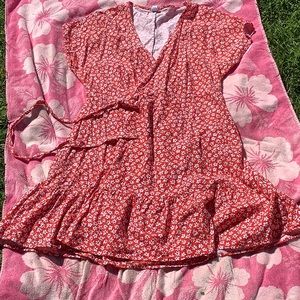 Floral print knee length wrap dress